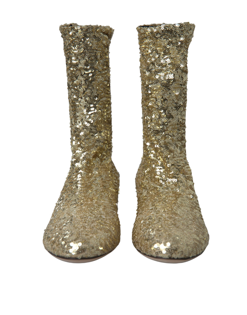Dolce & Gabbana Bottines Courtes Dorées Sequins
