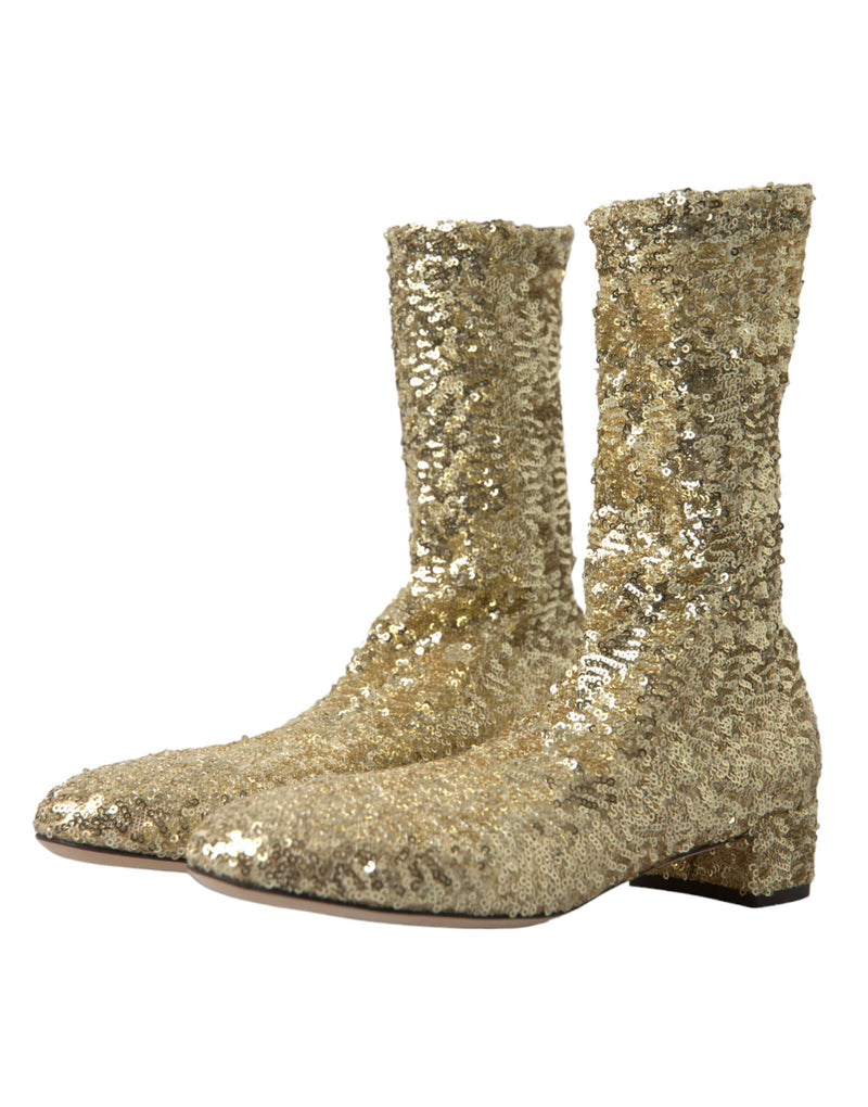 Dolce & Gabbana Bottines Courtes Dorées Sequins