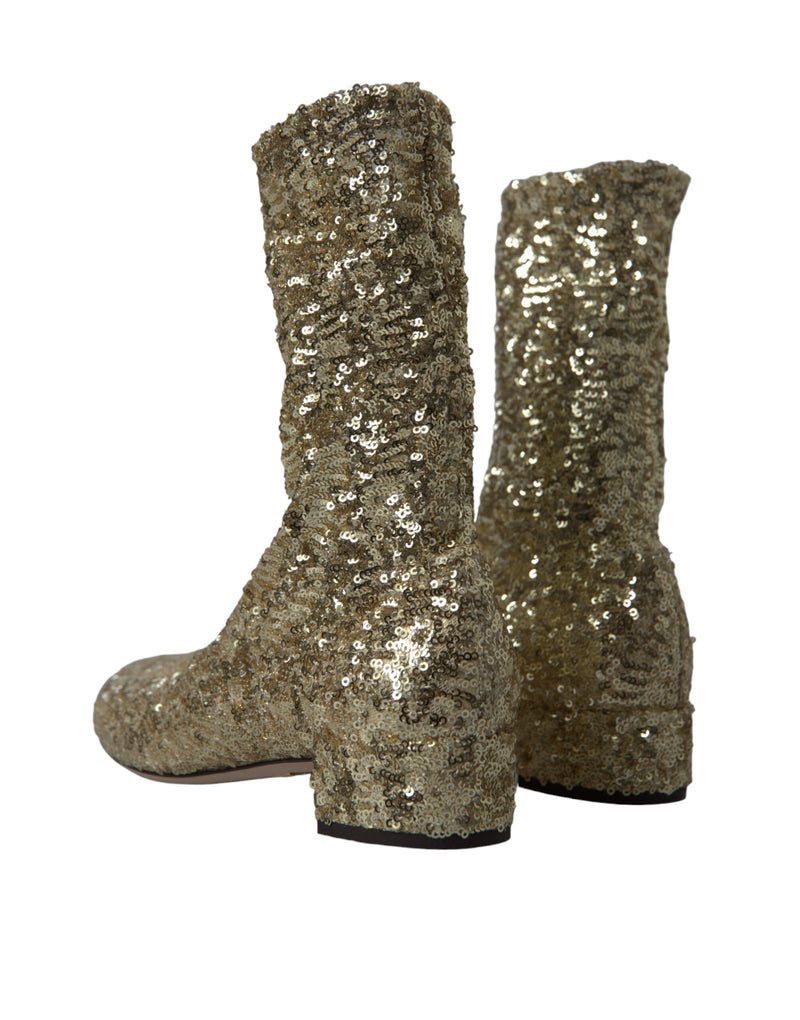 Dolce & Gabbana Bottines Courtes Dorées Sequins