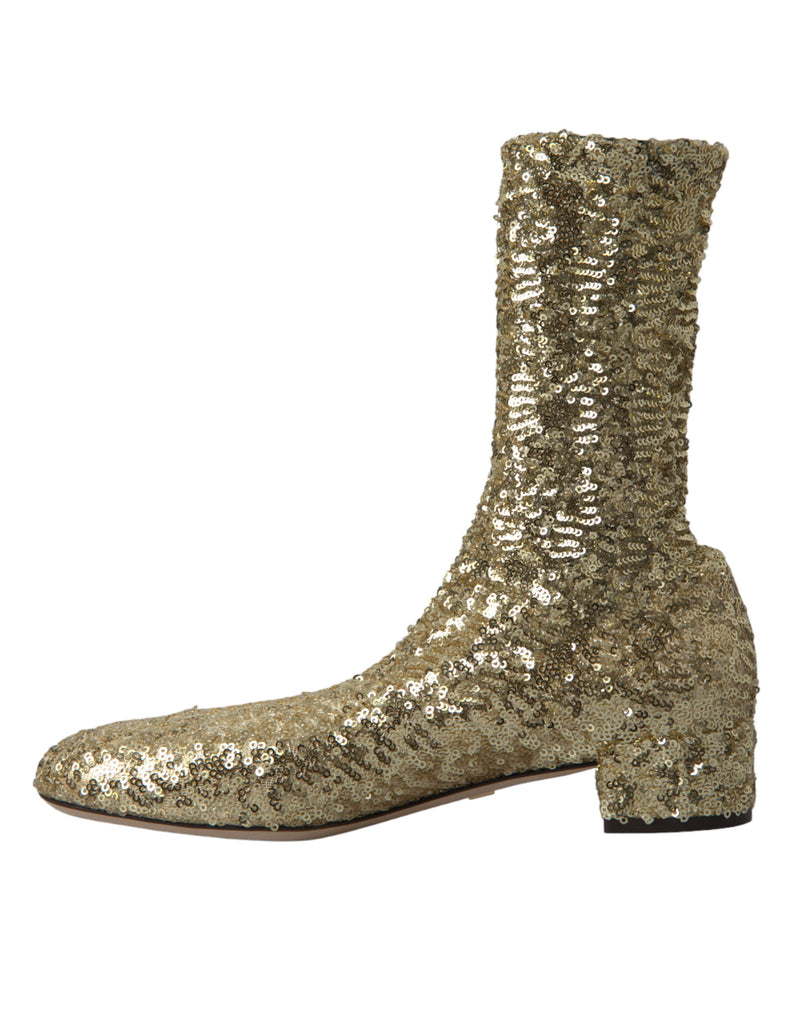 Dolce & Gabbana Bottines Courtes Dorées Sequins