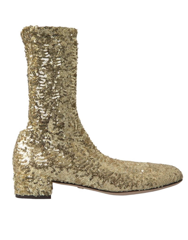 Dolce & Gabbana Bottines Courtes Dorées Sequins