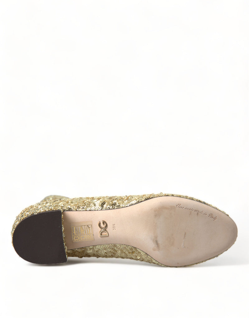 Dolce & Gabbana Bottines Courtes Dorées Sequins