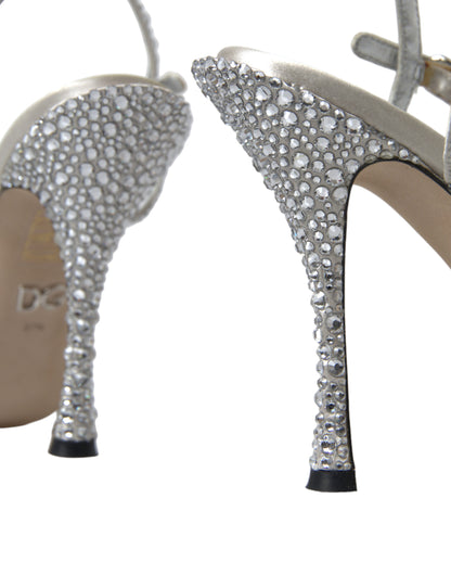 Dolce & Gabbana Silver Crystal Ankle Strap Sandals Shoes
