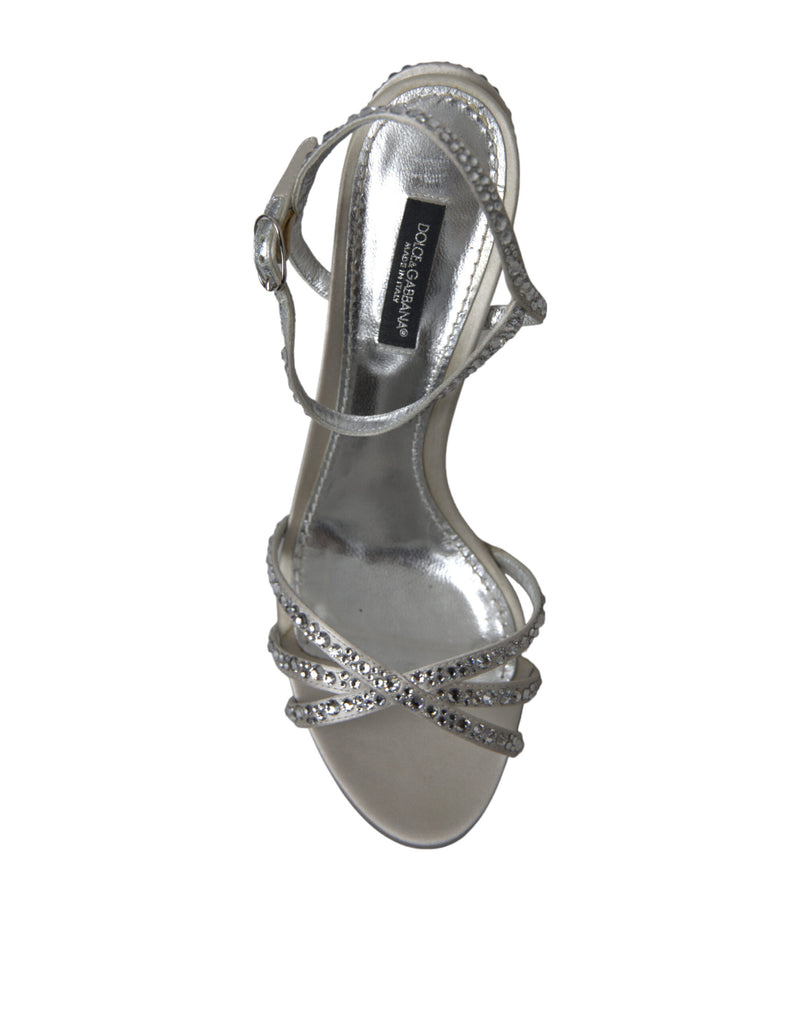 Dolce & Gabbana Silver Crystal Ankle Strap Sandals