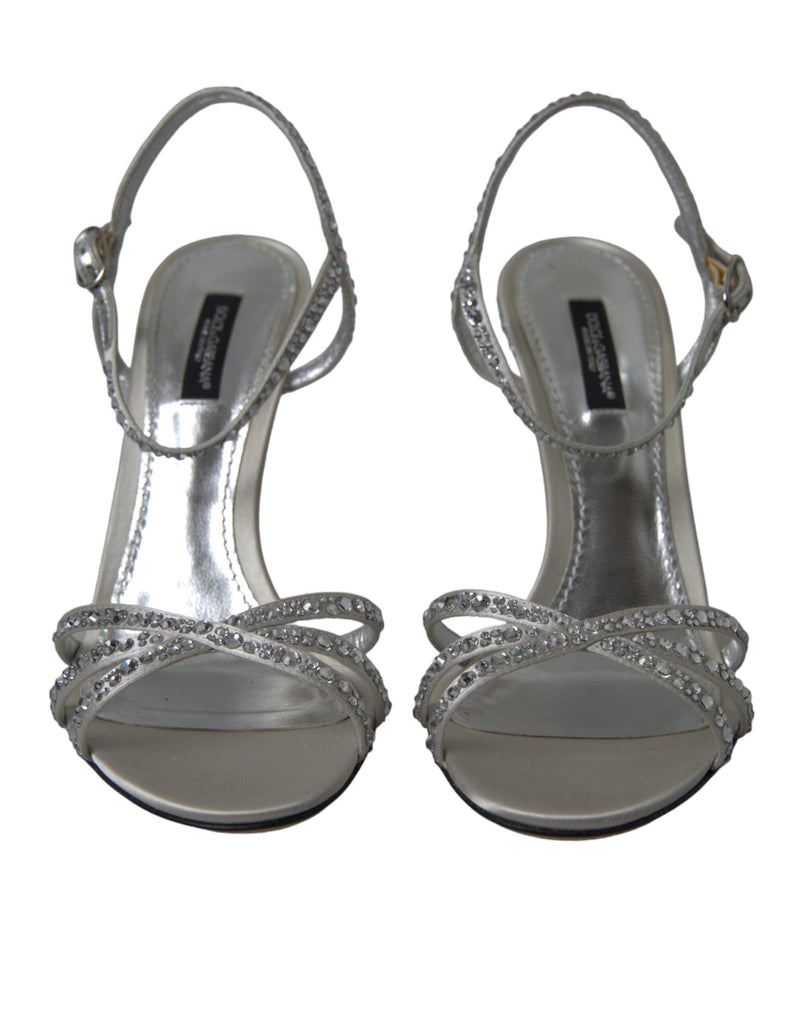 Dolce & Gabbana Silver Crystal Ankle Strap Sandals