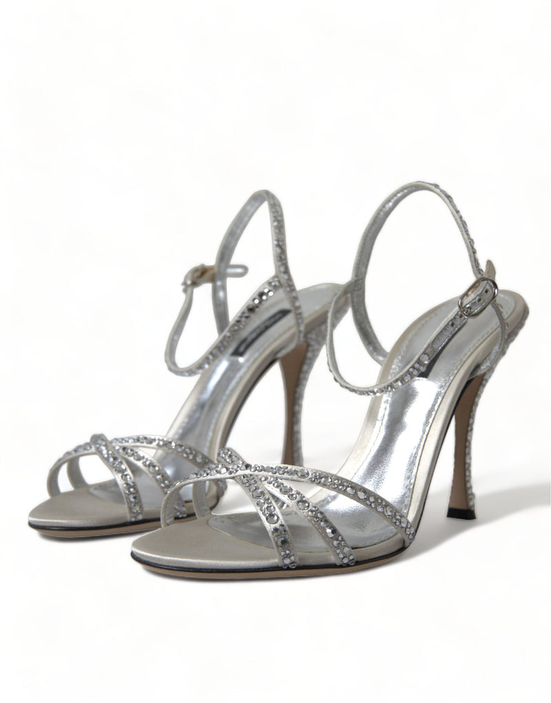 Dolce & Gabbana Silver Crystal Ankle Strap Sandals
