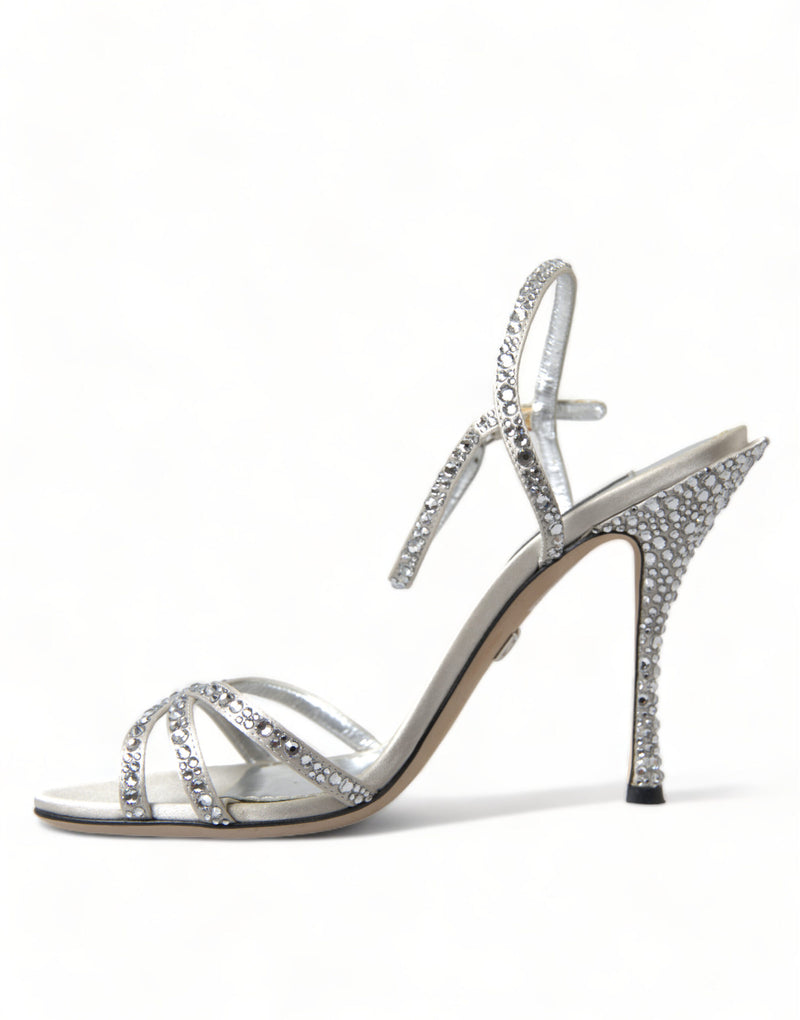 Dolce & Gabbana Silver Crystal Ankle Strap Sandals