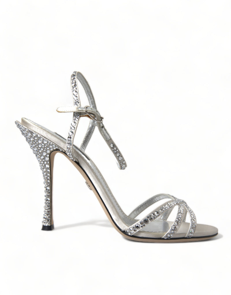 Dolce & Gabbana Silver Crystal Ankle Strap Sandals