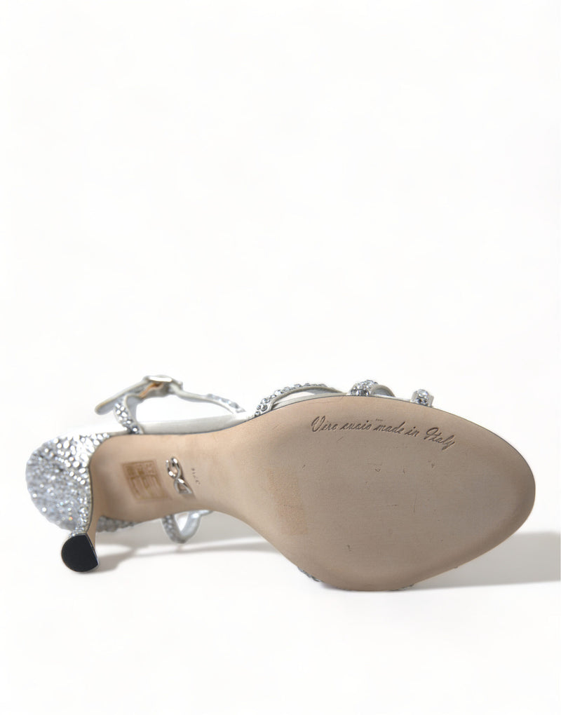 Dolce & Gabbana Silver Crystal Ankle Strap Sandals