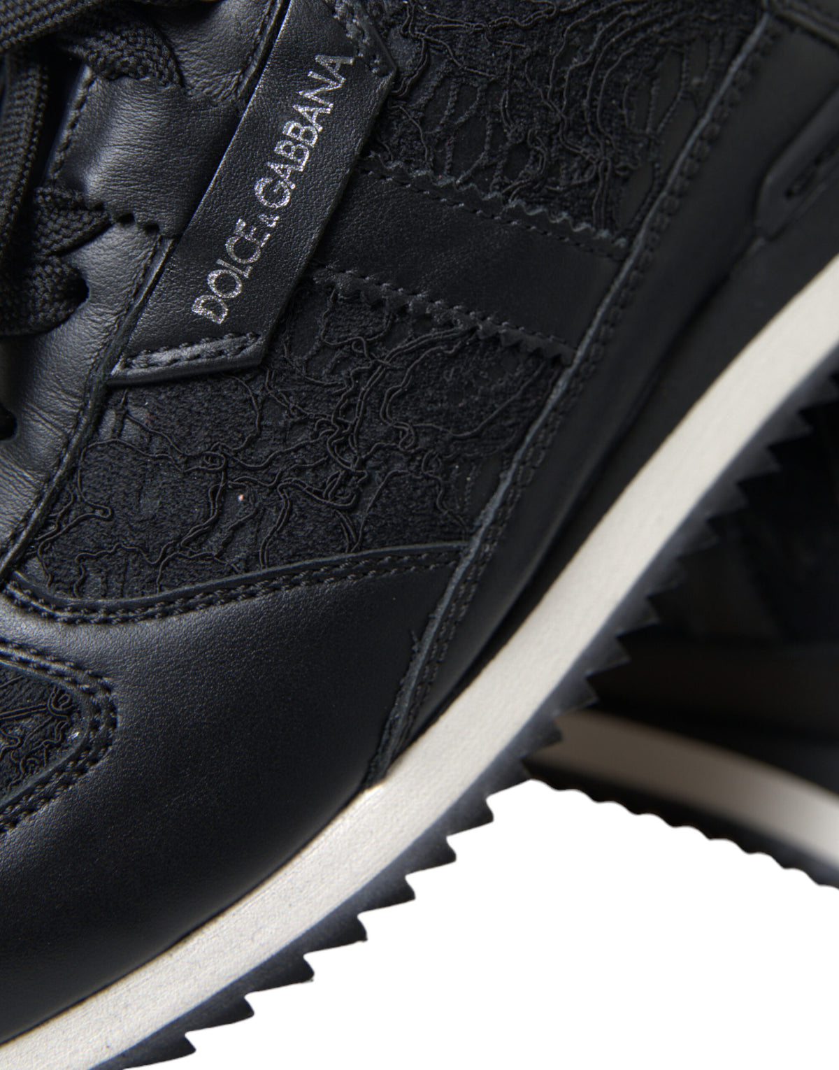 Dolce & Gabbana Black Floral Lace Leather Sneakers