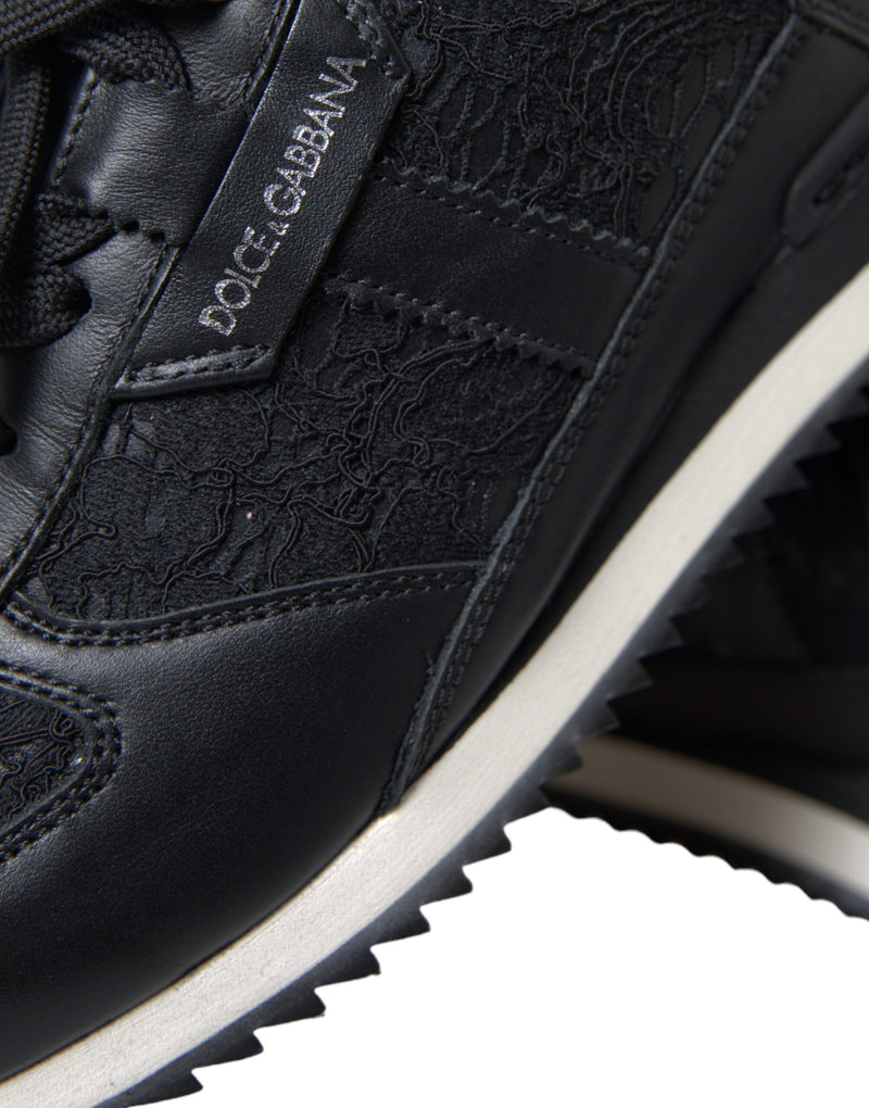 Dolce & Gabbana Black Floral Lace Leather Sneakers