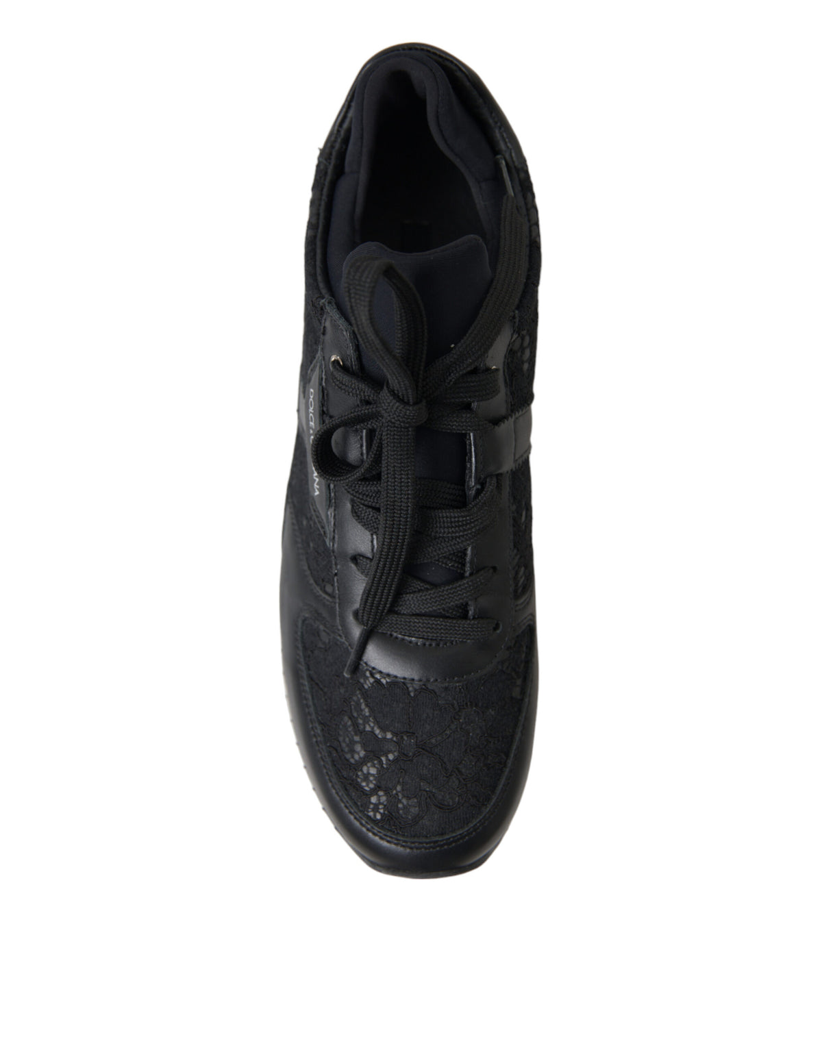 Dolce & Gabbana Black Floral Lace Leather Sneakers