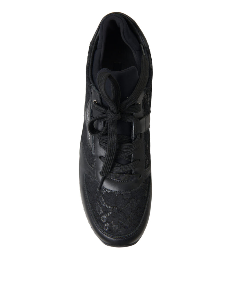 Dolce & Gabbana Black Floral Lace Leather Sneakers