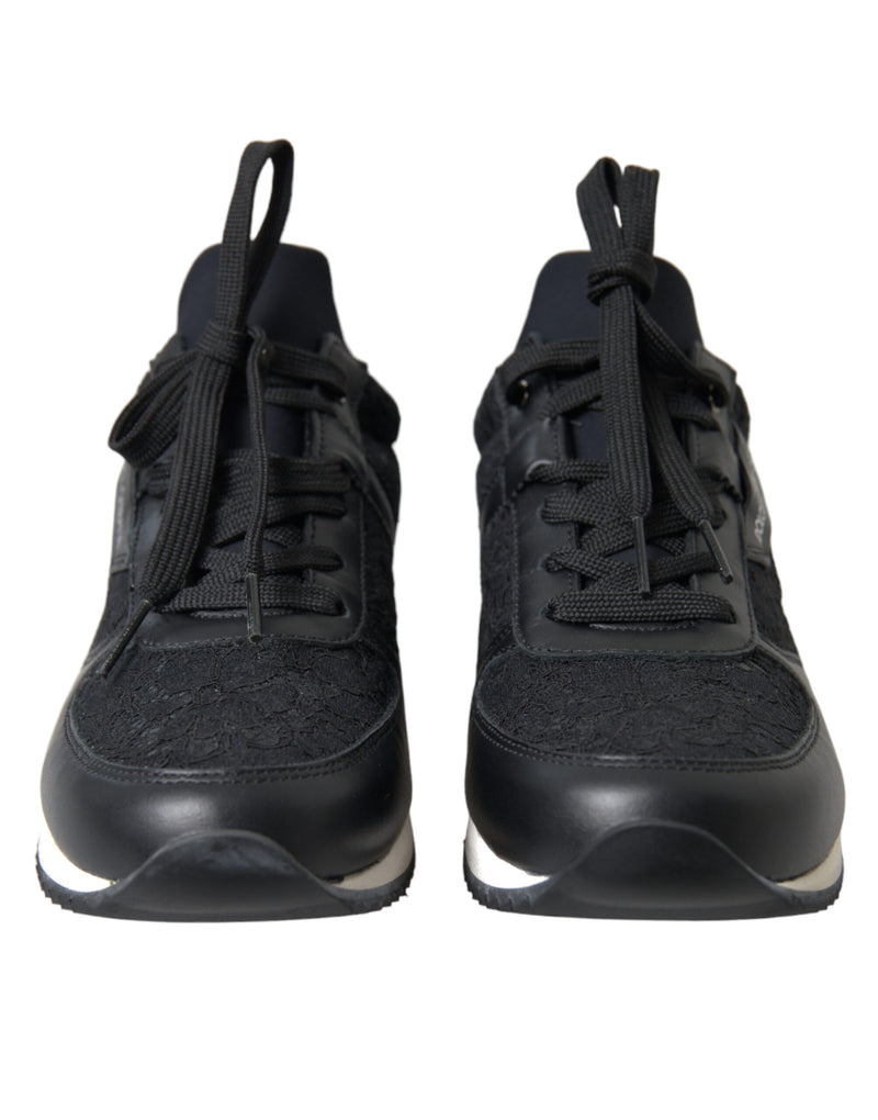 Dolce & Gabbana Black Floral Lace Leather Sneakers