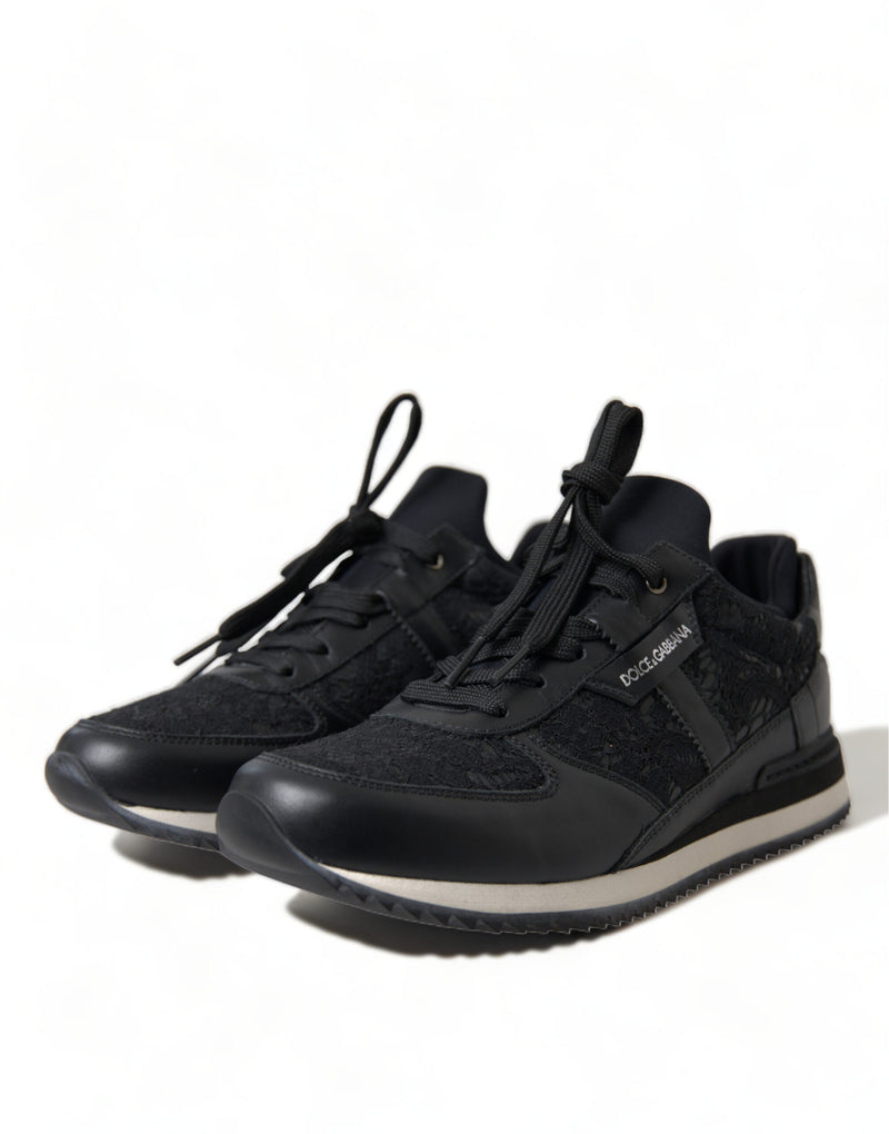 Dolce & Gabbana Black Floral Lace Leather Sneakers
