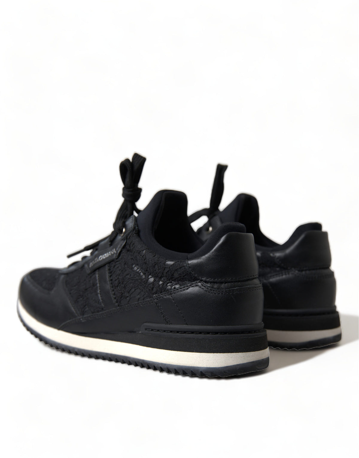 Dolce & Gabbana Black Floral Lace Leather Sneakers