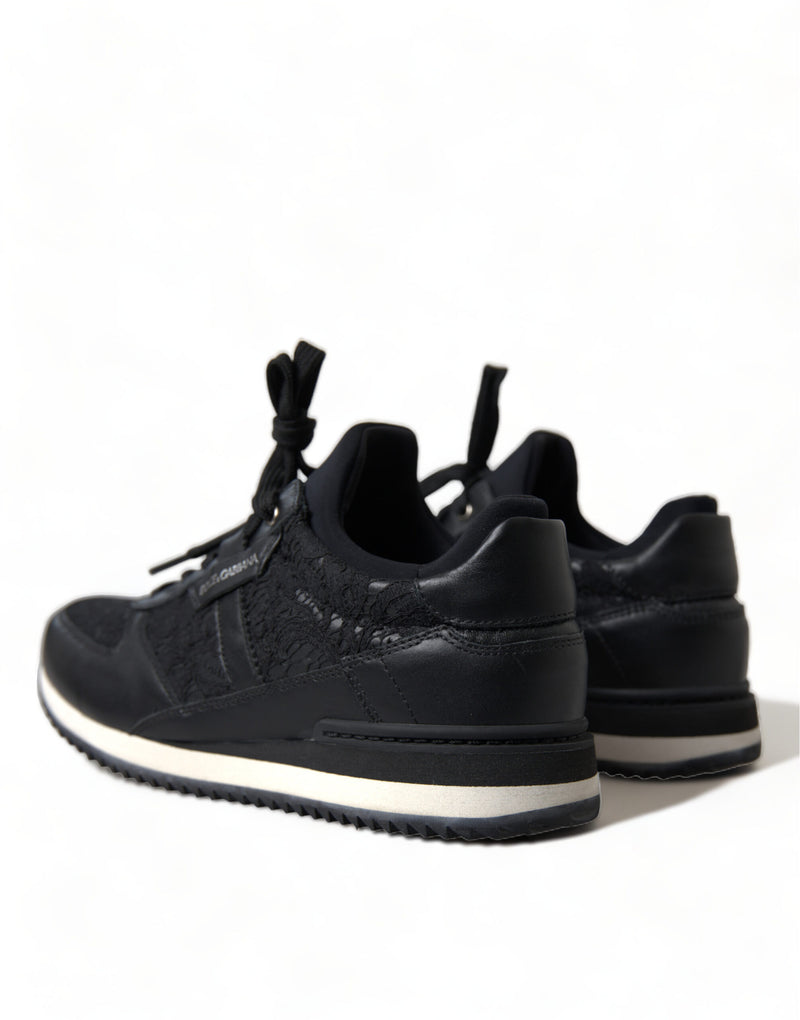 Dolce & Gabbana Black Floral Lace Leather Sneakers