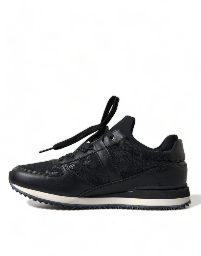 Dolce & Gabbana Black Floral Lace Leather Sneakers