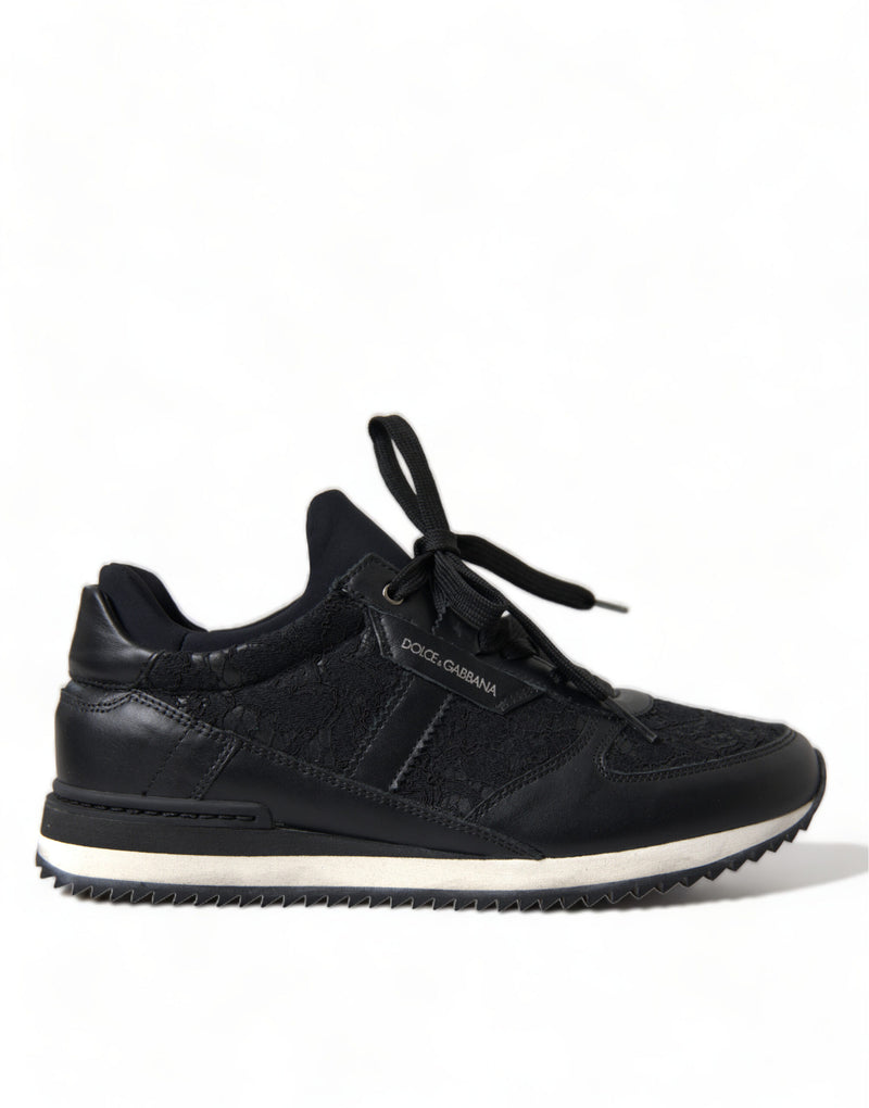 Dolce & Gabbana Black Floral Lace Leather Sneakers