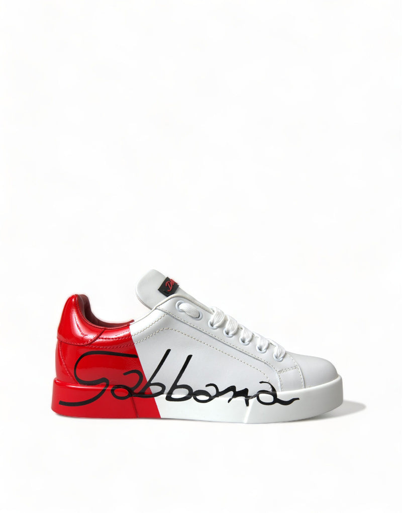 Dolce & Gabbana Portofino Baskets Basses Blanches et Rouges pour Femmes