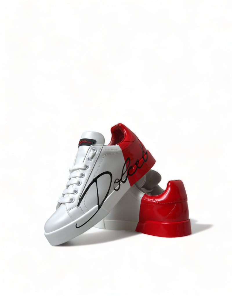 Dolce & Gabbana Portofino Baskets Basses Blanches et Rouges pour Femmes