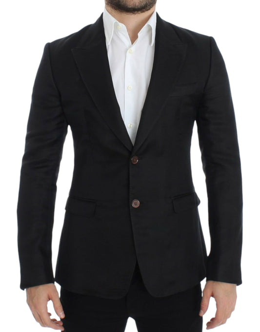 Dolce &amp; Gabbana Blazer noir en soie, coupe ajustée