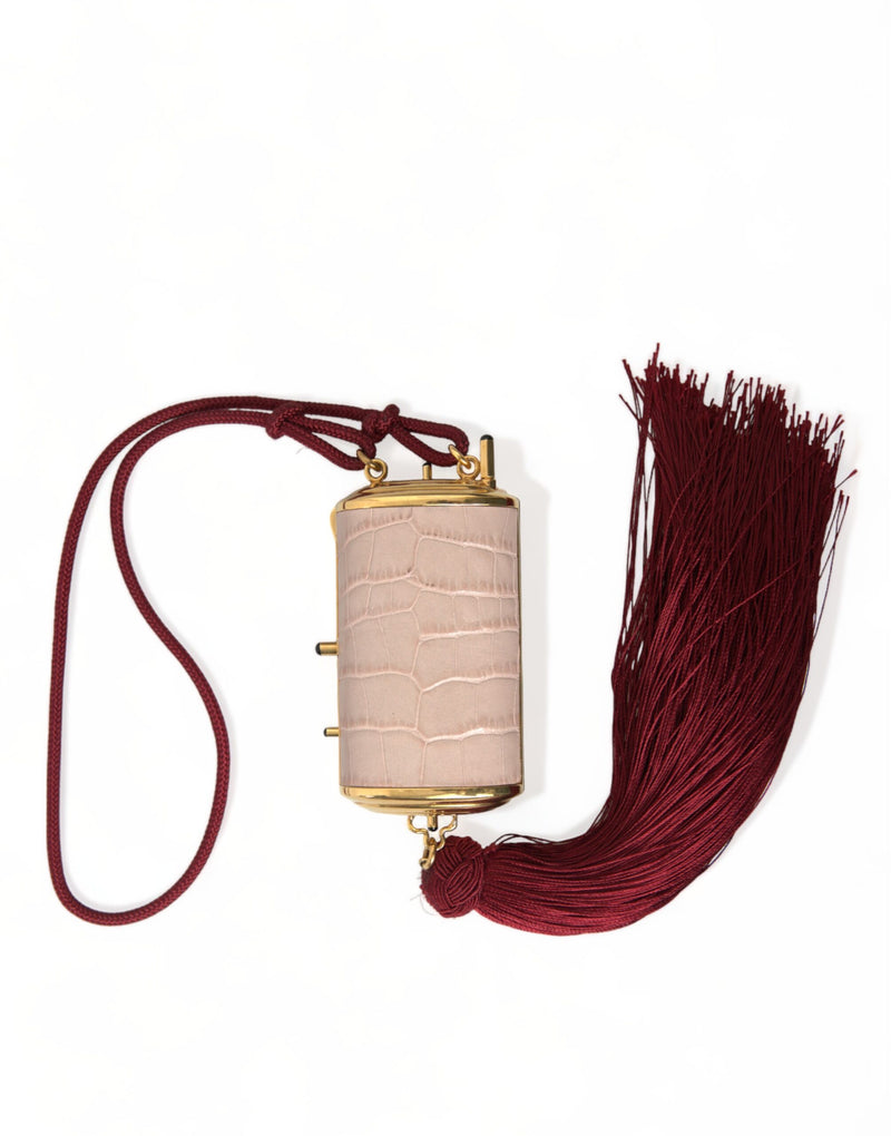 Dolce & Gabbana Mini Mirror Tassel Makeup Bag in Pink Exotic Leather