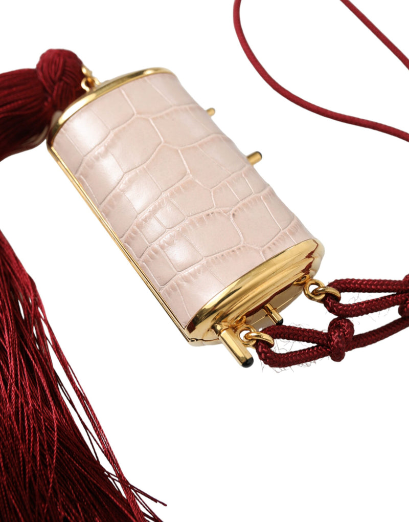 Dolce & Gabbana Mini Mirror Tassel Makeup Bag in Pink Exotic Leather