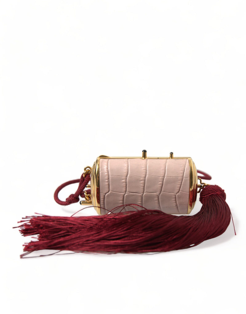 Dolce & Gabbana Mini Mirror Tassel Makeup Bag in Pink Exotic Leather