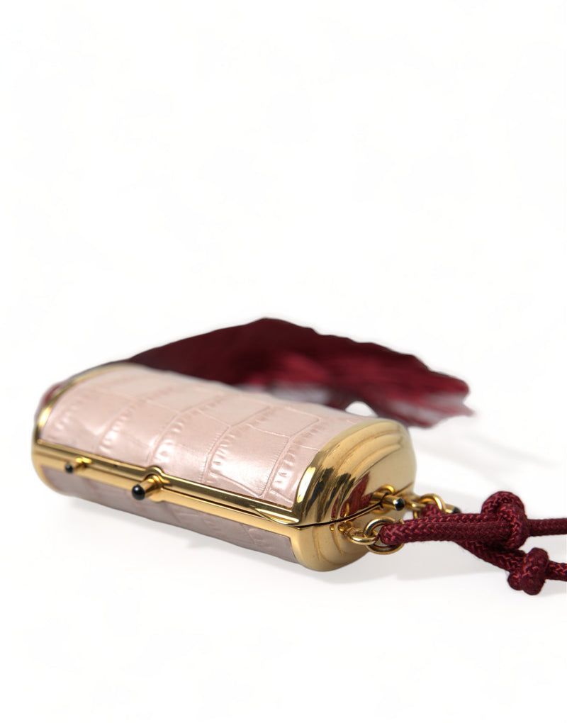 Dolce & Gabbana Mini Mirror Tassel Makeup Bag in Pink Exotic Leather