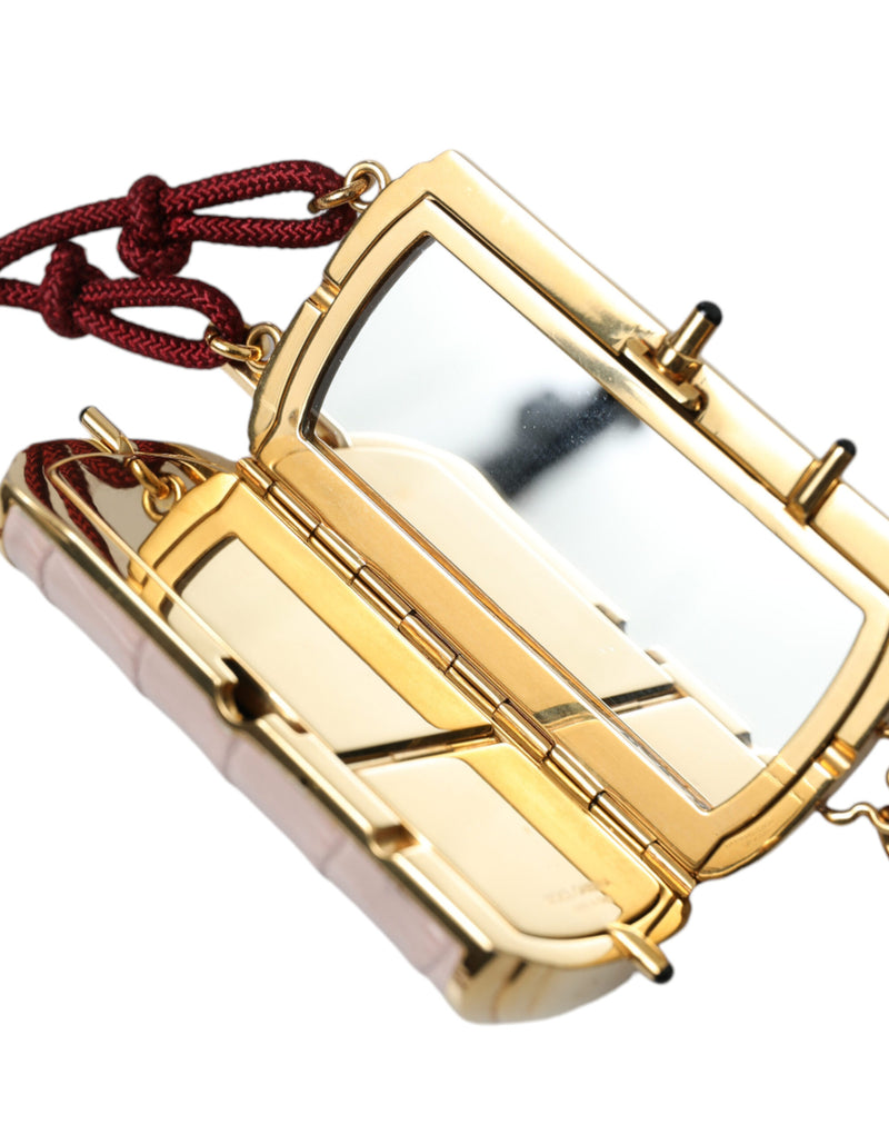 Dolce & Gabbana Mini Mirror Tassel Makeup Bag in Pink Exotic Leather