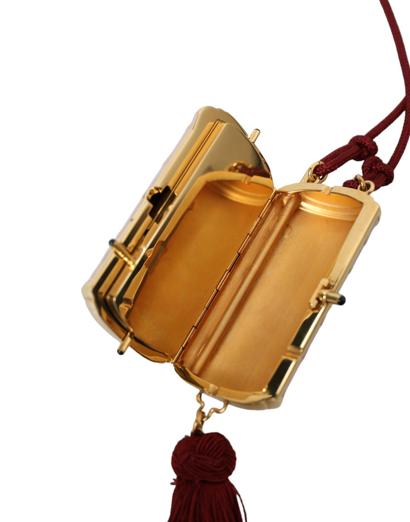 Dolce & Gabbana Mini Mirror Tassel Makeup Bag in Pink Exotic Leather