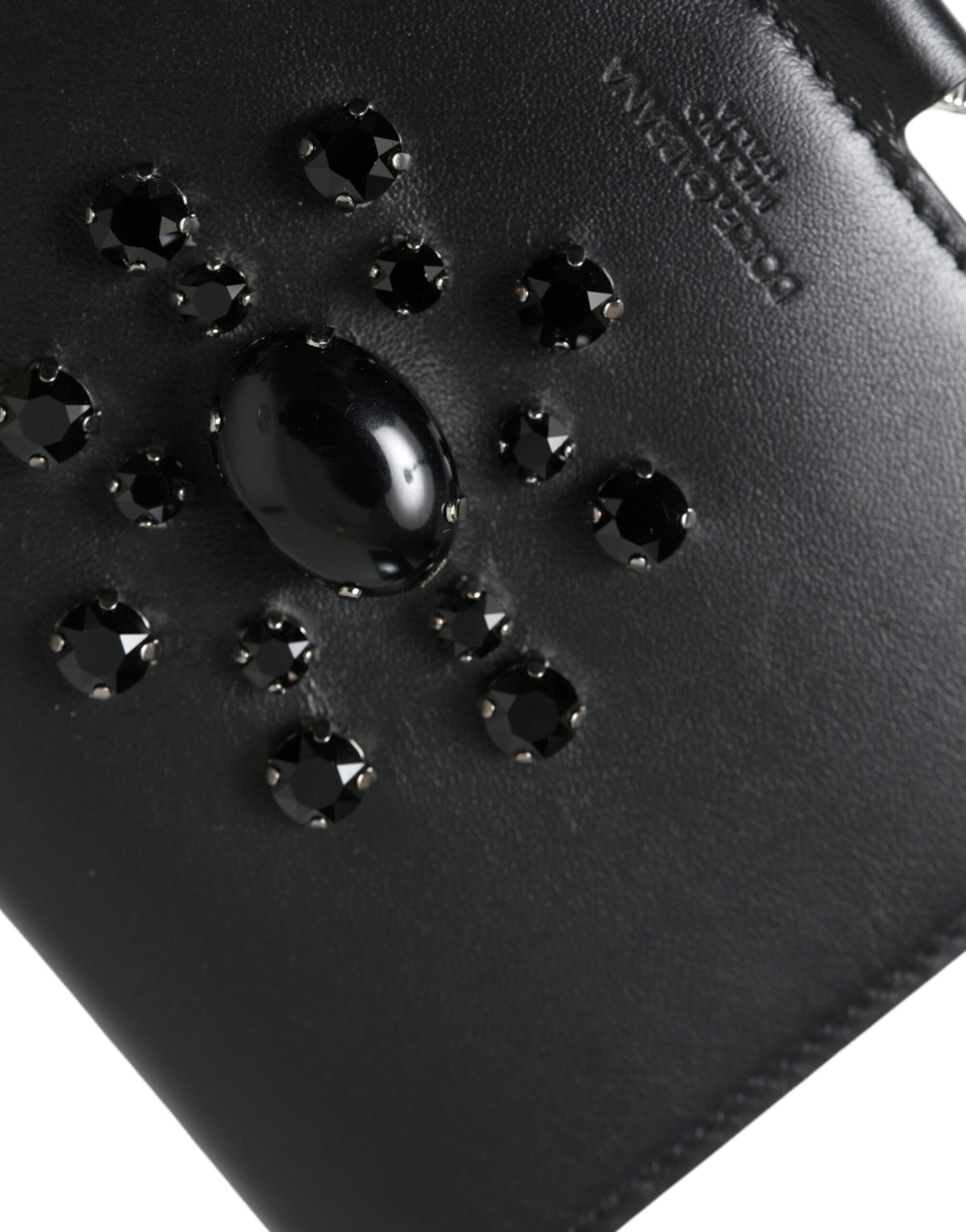 Dolce & Gabbana Zwarte Leren Portemonnee met Kristallen Versiering