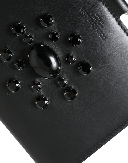 Dolce & Gabbana Zwarte Leren Portemonnee met Kristallen Versiering