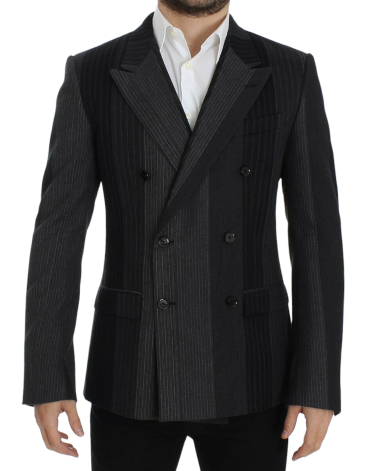 Dolce &amp; Gabbana Blazer en laine rayée grise extensible