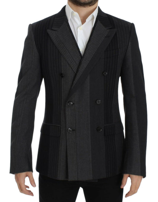 Dolce &amp; Gabbana Blazer en laine rayée grise extensible