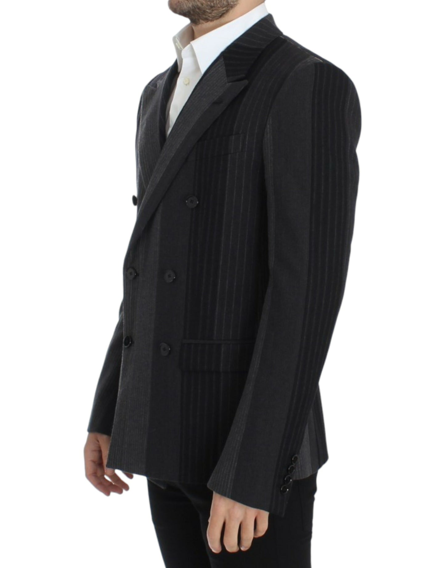 Dolce &amp; Gabbana Blazer en laine rayée grise extensible