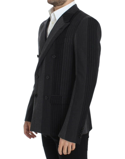 Dolce &amp; Gabbana Blazer en laine rayée grise extensible