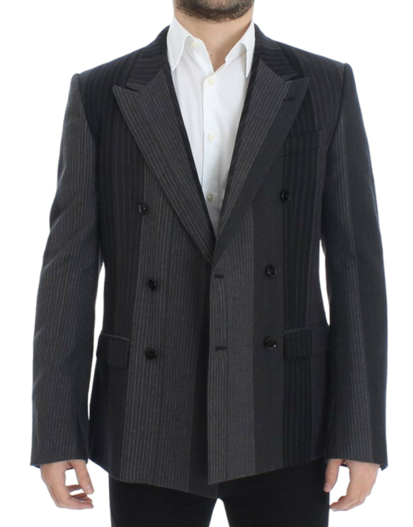 Dolce &amp; Gabbana Blazer en laine rayée grise extensible