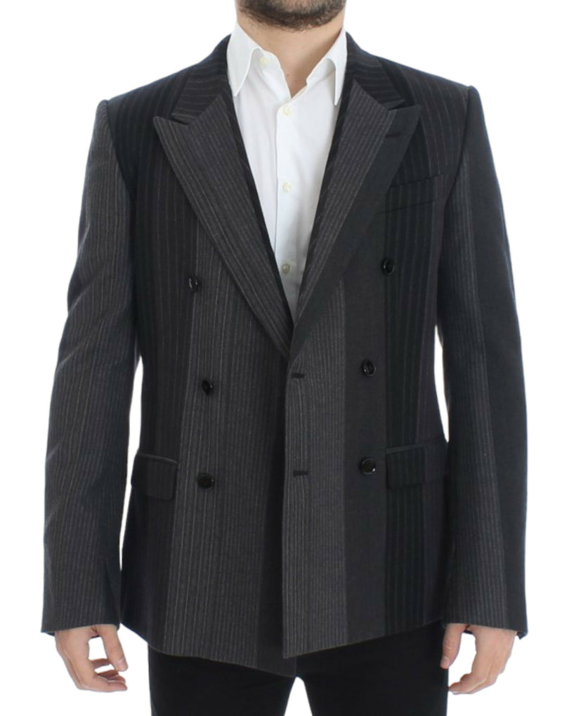 Dolce &amp; Gabbana Grijs gestreept wollen stretchblazer