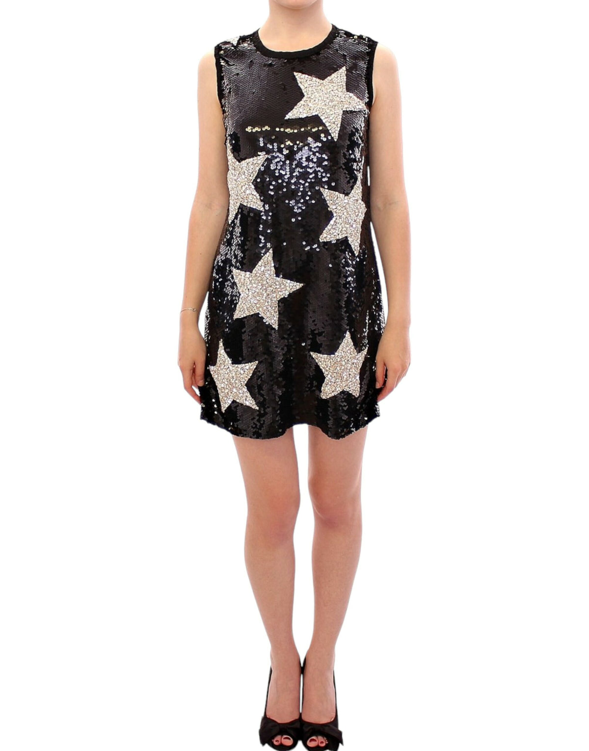 Robe fourreau Dolce &amp; Gabbana, œuvre maîtresse, noire, avec étoiles en cristal Swarovski.