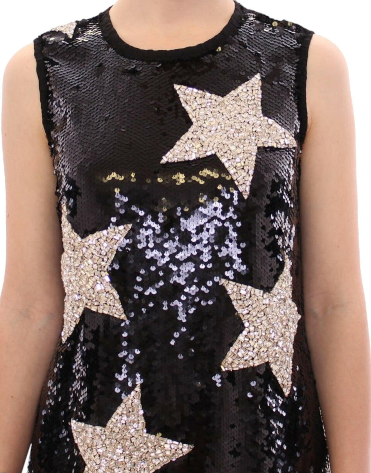Robe fourreau Dolce &amp; Gabbana, œuvre maîtresse, noire, avec étoiles en cristal Swarovski.