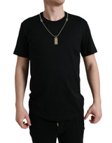 T-shirt à col rond en coton noir avec plaque signalétique pour chien de Dolce &amp; Gabbana