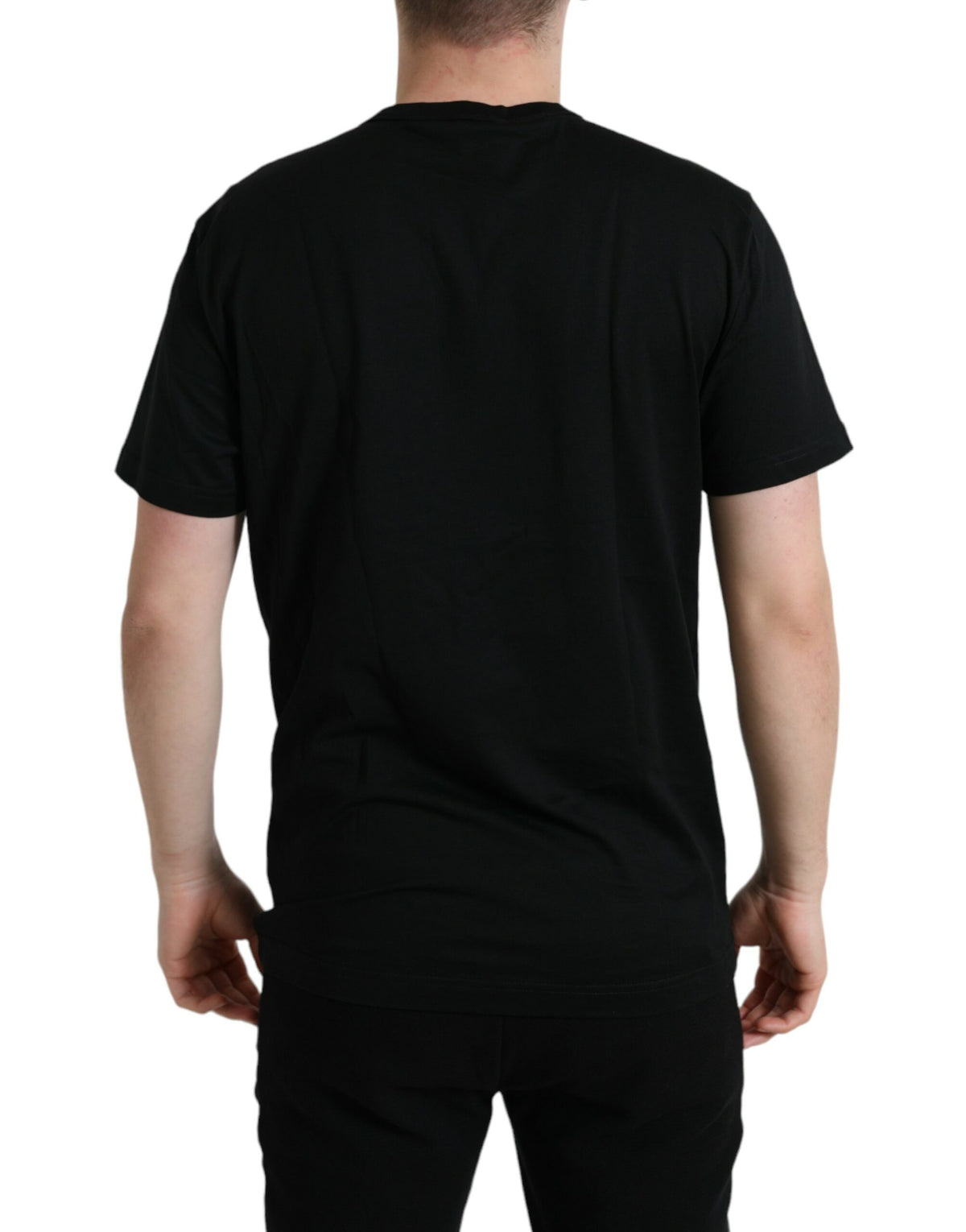 T-shirt à col rond en coton noir avec plaque signalétique pour chien de Dolce &amp; Gabbana