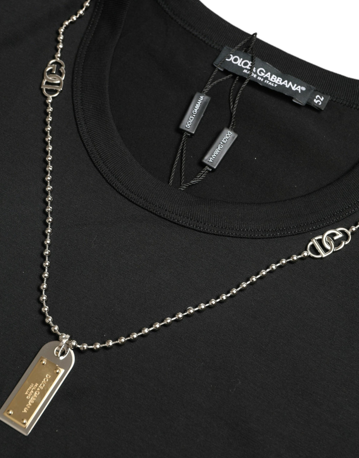 T-shirt à col rond en coton noir avec plaque signalétique pour chien de Dolce &amp; Gabbana