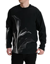 Pull en jersey à col rond noir avec imprimé floral de Dolce &amp; Gabbana