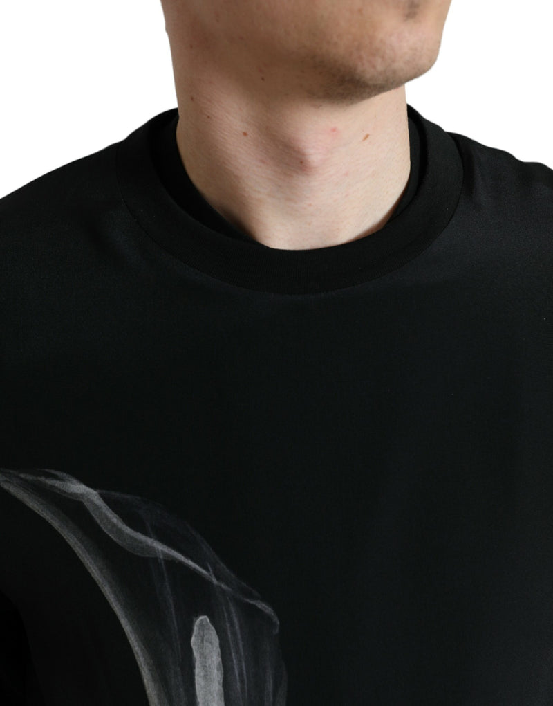 Dolce & Gabbana Black Floral Print Crewneck Pullover Sweater