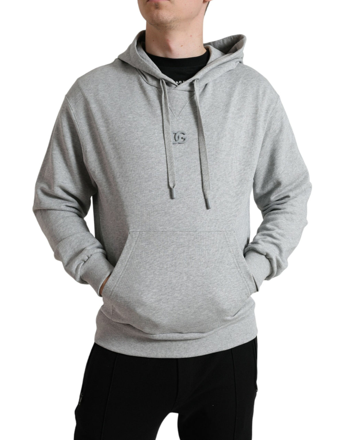 Sweat à capuche en coton gris avec logo Dolce &amp; Gabbana