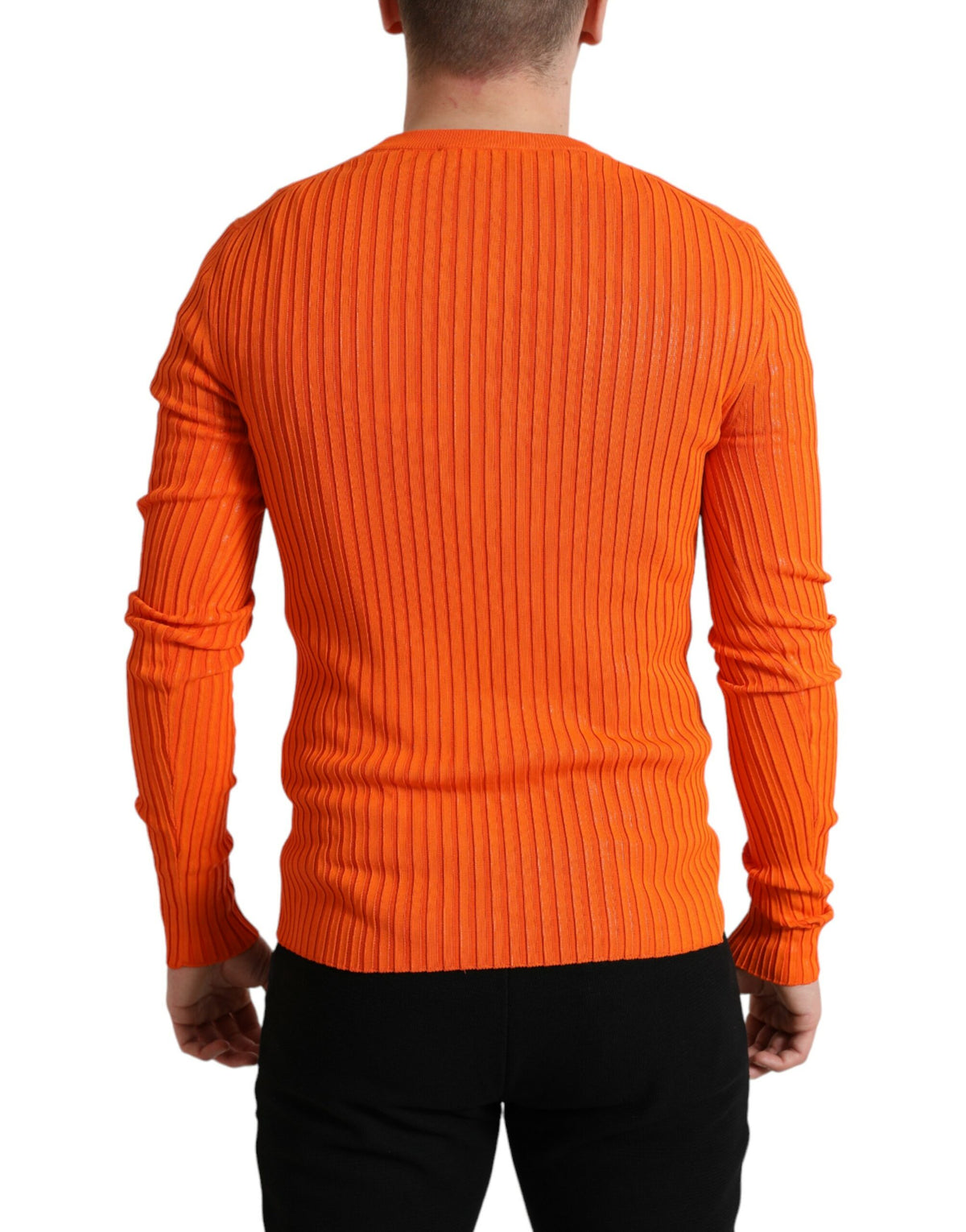 Pull en tricot orange à col rond pour homme de Dolce &amp; Gabbana