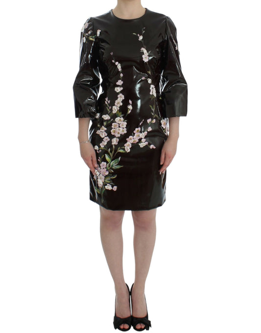 Robe fourreau noire à manches 3/4 et motifs floraux de Dolce & Gabbana